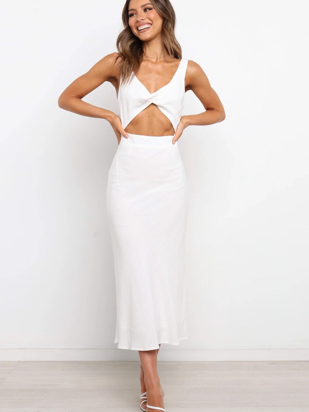 Midi White Dress w/ Cutout Detail